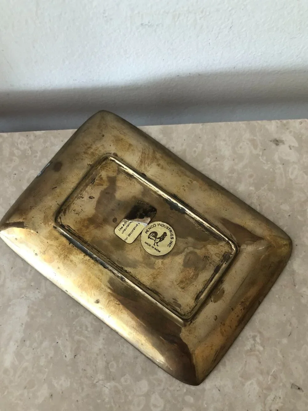 VINTAGE Decorative Painted Enamel Floral Brass Trinket Catchall Valet Tray Dish
